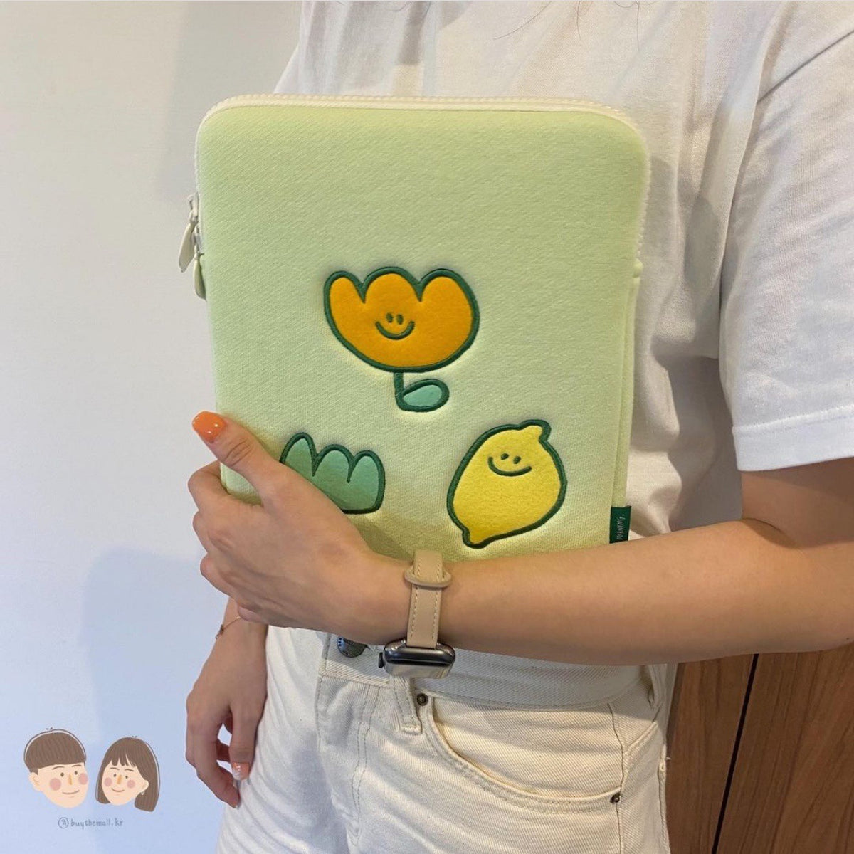 Niche Design Lemon Broderie Fleur Sac pour ordinateur portable