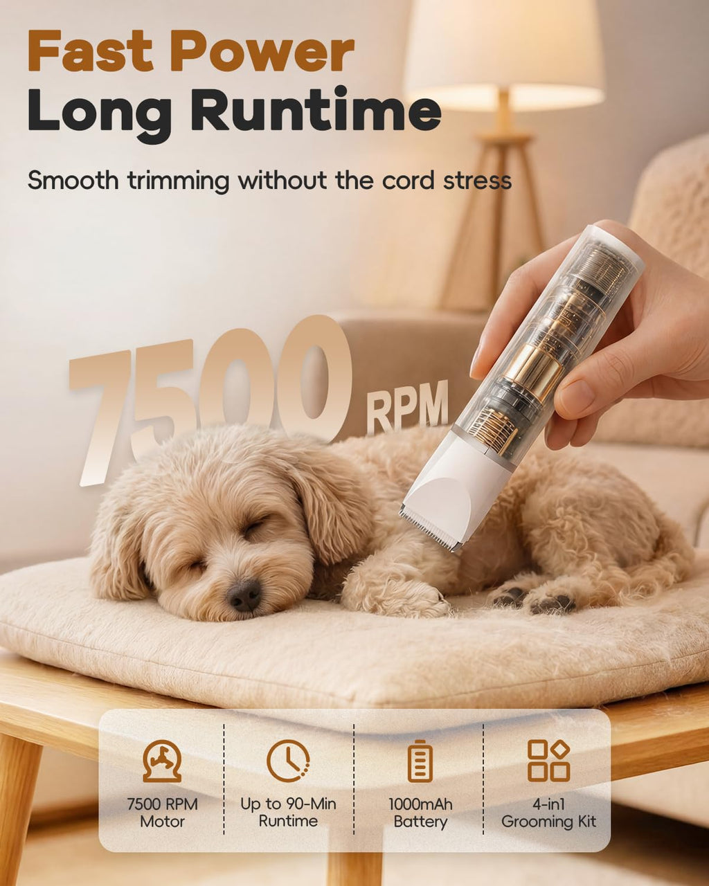 Clippers de chien Kit de grooming Cheveux Clipper-Low Noise Paw Trimmer- Rechargeable - Quis sans fil