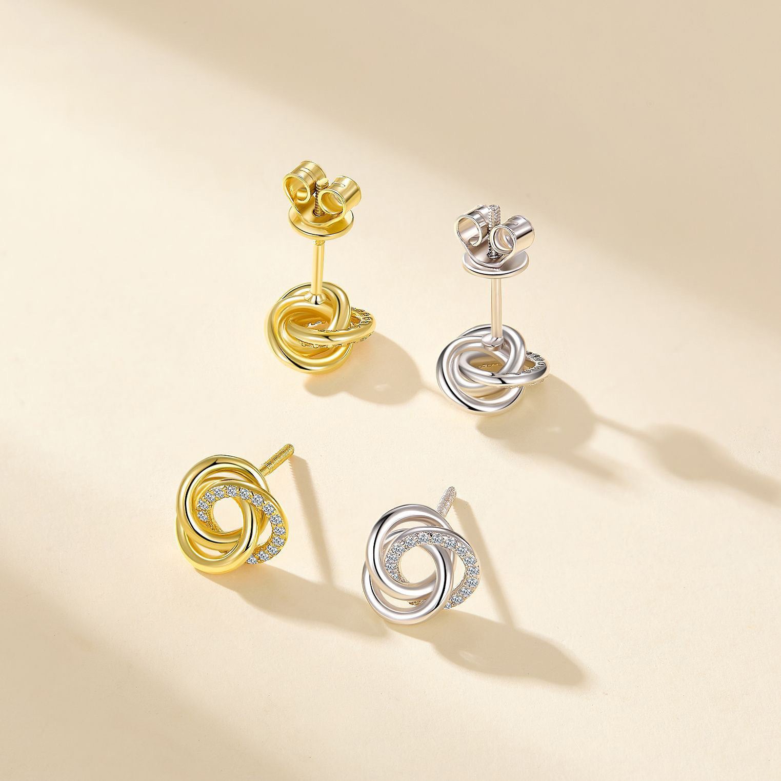 S925 Boucles d'oreilles Sterling Silver Love Knot Stud