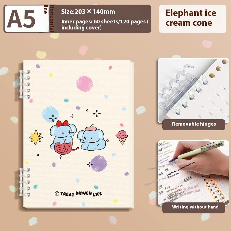 A5 Échelle de carnet de notes à feuilles longues épaissies Étudiante en livre mignon amovible
