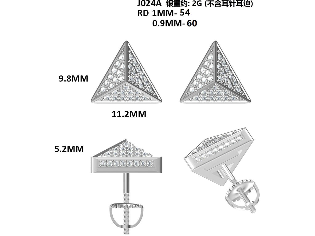S925 Argent Sterling 114pcs D Couleur VVS1 Triangle de Moissanite Boucles d'oreilles Pyramide 3D
