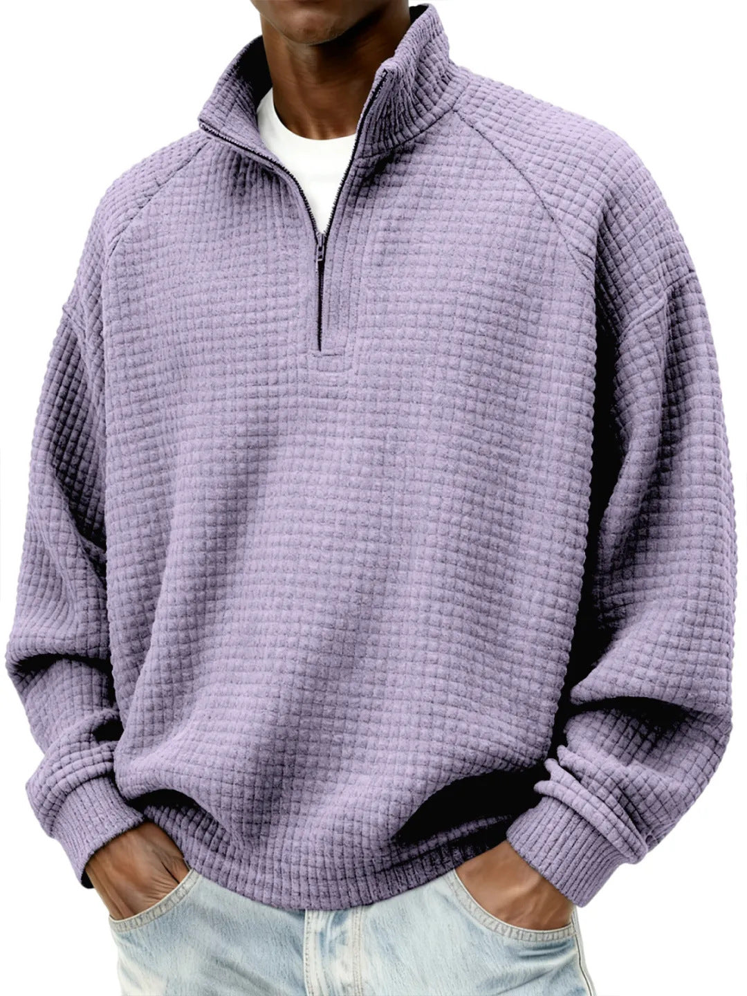 Rétro zippé petit chèque Casual Stand-collar Hommes manches longues