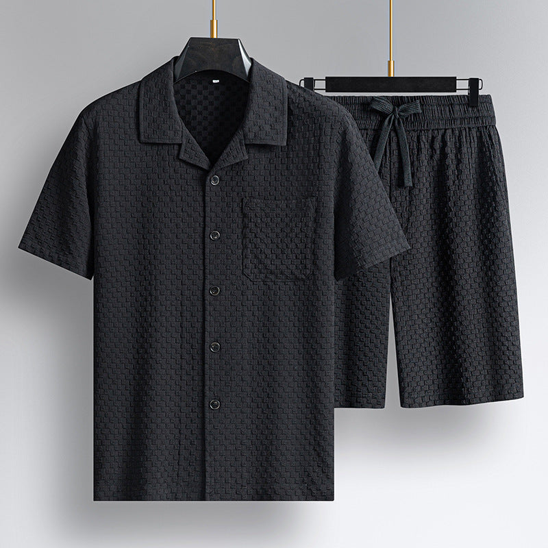 Lapel Short manches courtes costume jeune et d'âge moyen porter mode tendance deux-pièces costume