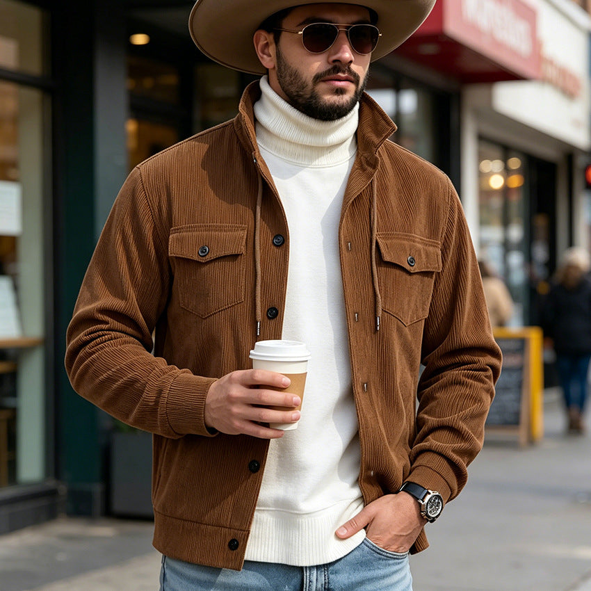 Veste Corduroy Homme Vêtements de dessus Manches longues Top Mens Manteau