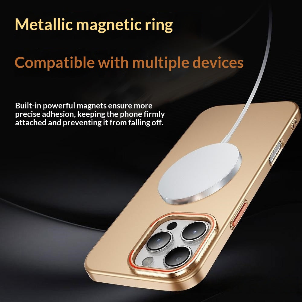 Cas de téléphone magnétique avec une bague fine dorée compatible avec le 17 Pro Max