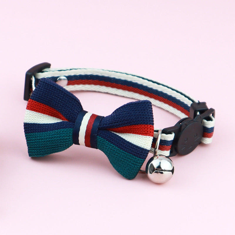 British-Style Striped Bow Tie Pet Collar