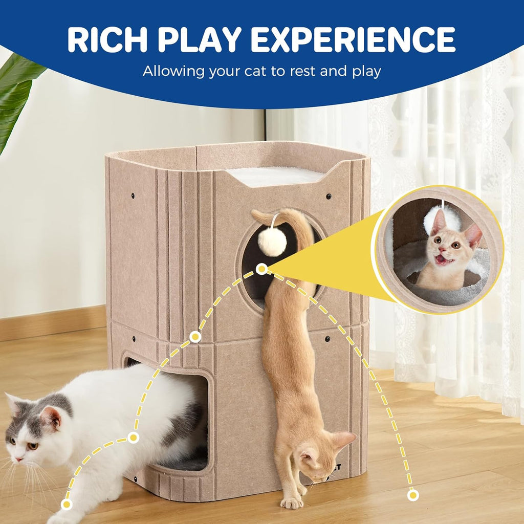 ABCPET Cat House Indoor Felt Cat Bed Scratch-résistant Kitten Cube avec lampe à bille suspendue