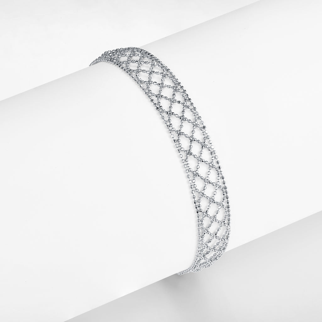 S925 Argent Sterling 10mm large maille creuse 18.5cm réglable 3.1g platine or R