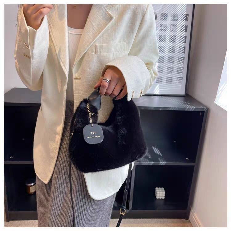 Sac à main en peluche avancé Sac à bandoulière simple et polyvalent - Ser noir