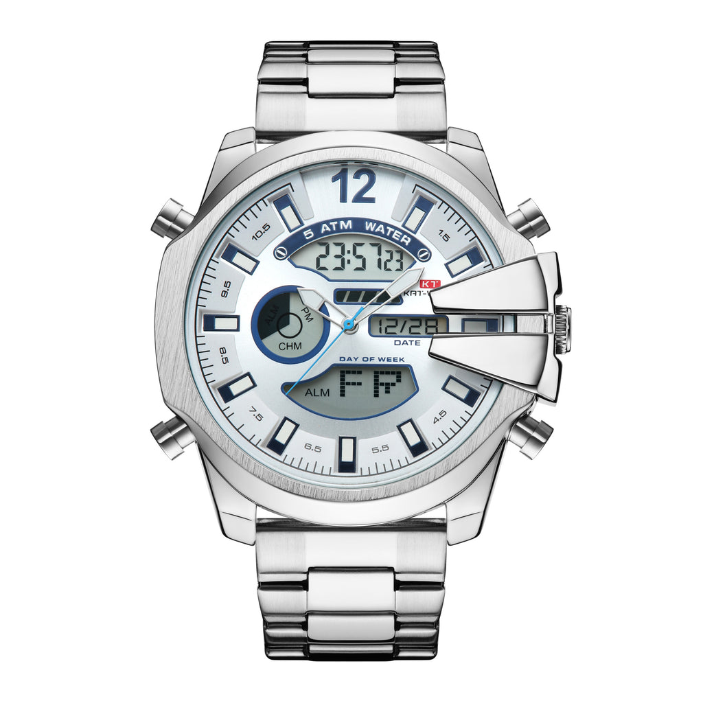 Homme double affichage réveil Led Sports Montre en acier étanche