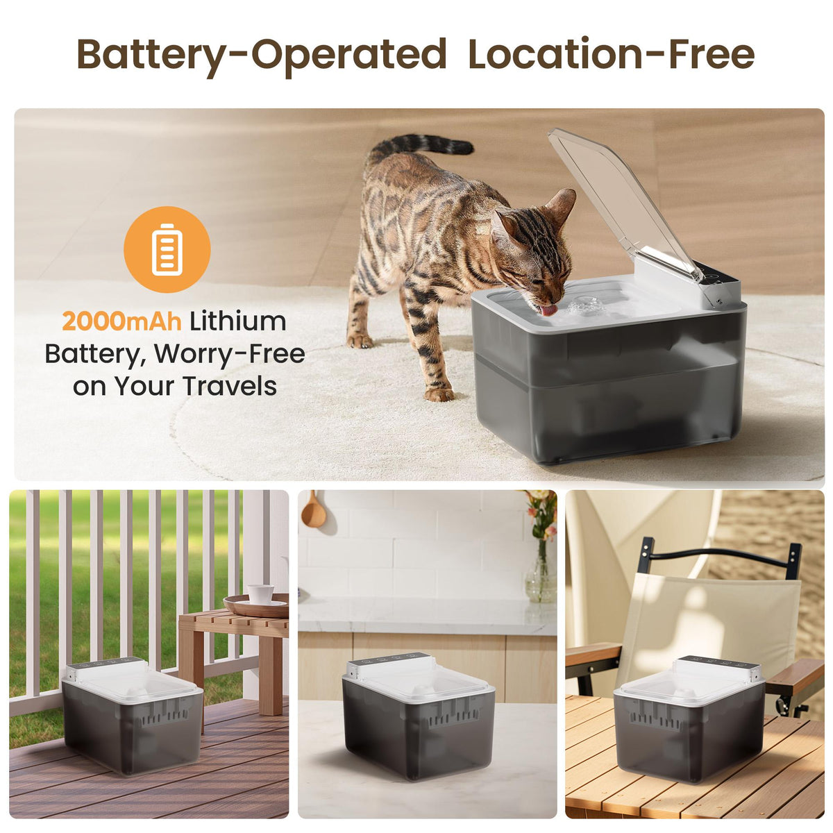 Batterie de recharge sans fil alimentée 304 en acier inoxydable Cat Induction automatique Pet Water Fou