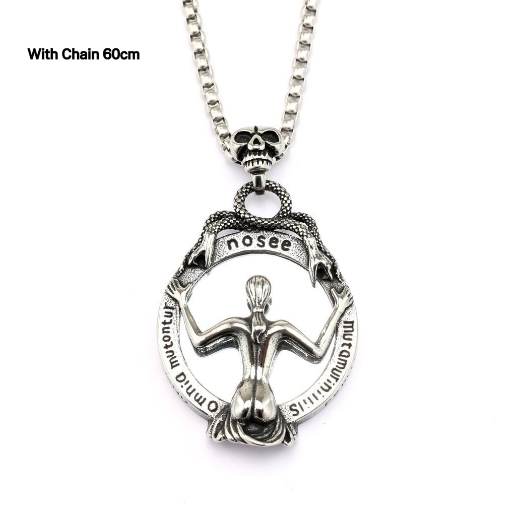 Collier miroir magique pendentif homme en acier inoxydable rétro