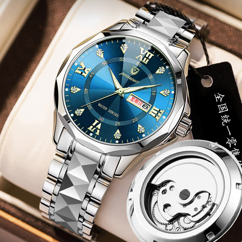 Montre à dos transparent de squelette mécanique pour hommes