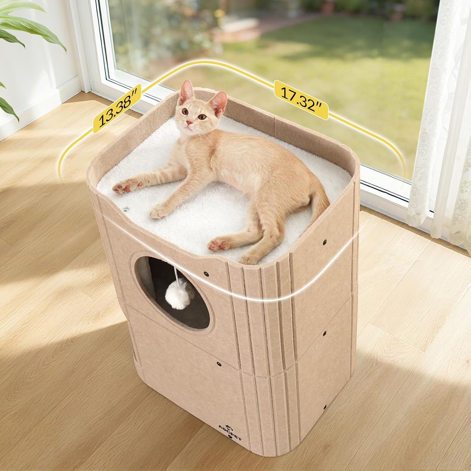 ABCPET Cat House Indoor Felt Cat Bed Scratch-résistant Kitten Cube avec lampe à bille suspendue