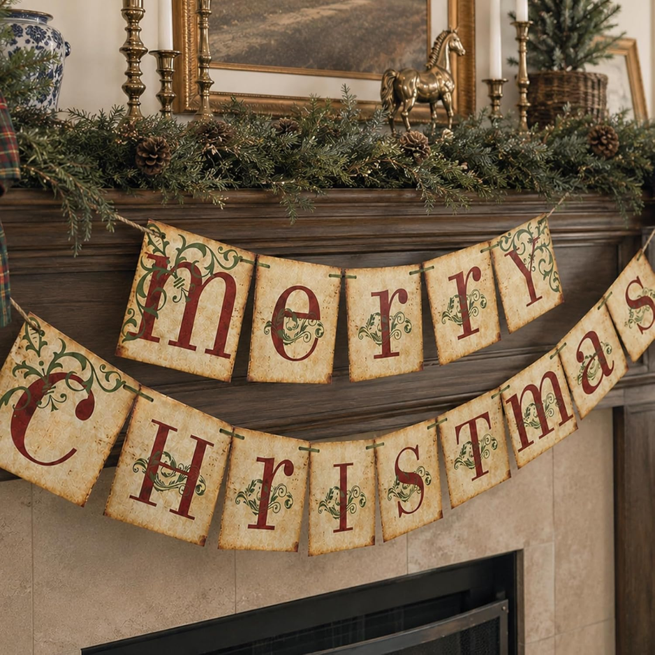 Décorations de Noël - Ancienne bannière de Noël pour décoration maison