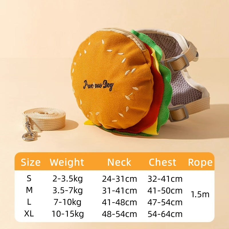 Cartoon Hamburger Chips Design Ajustable Vest Leash Rope pour les chats et les chiens