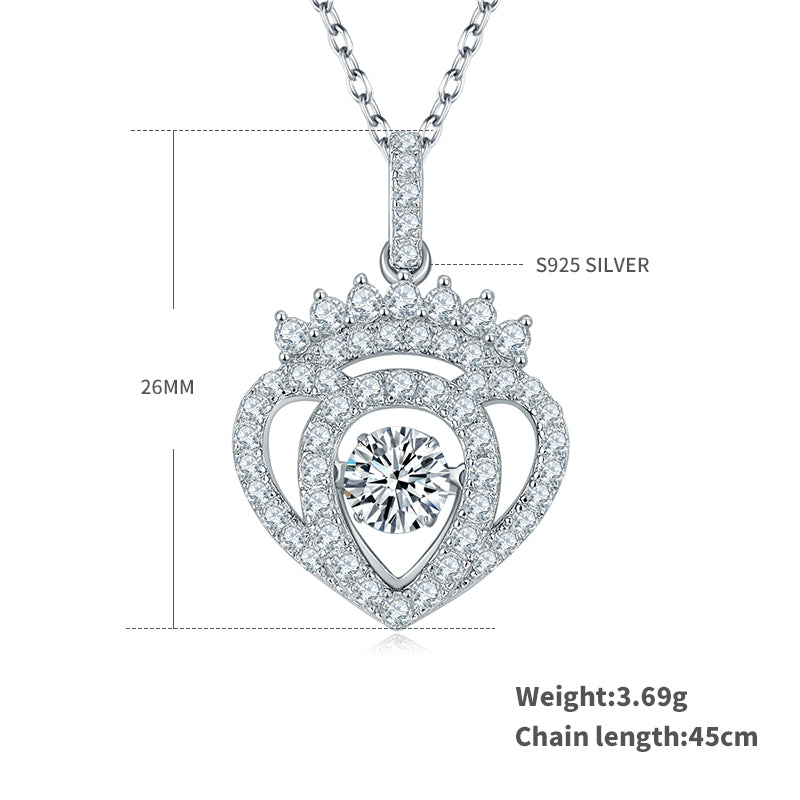 S925 Argent Sterling 0.5ct D Couleur VVS1 Coeur Moissanite Couronne Collier pendentif 45cm Plati
