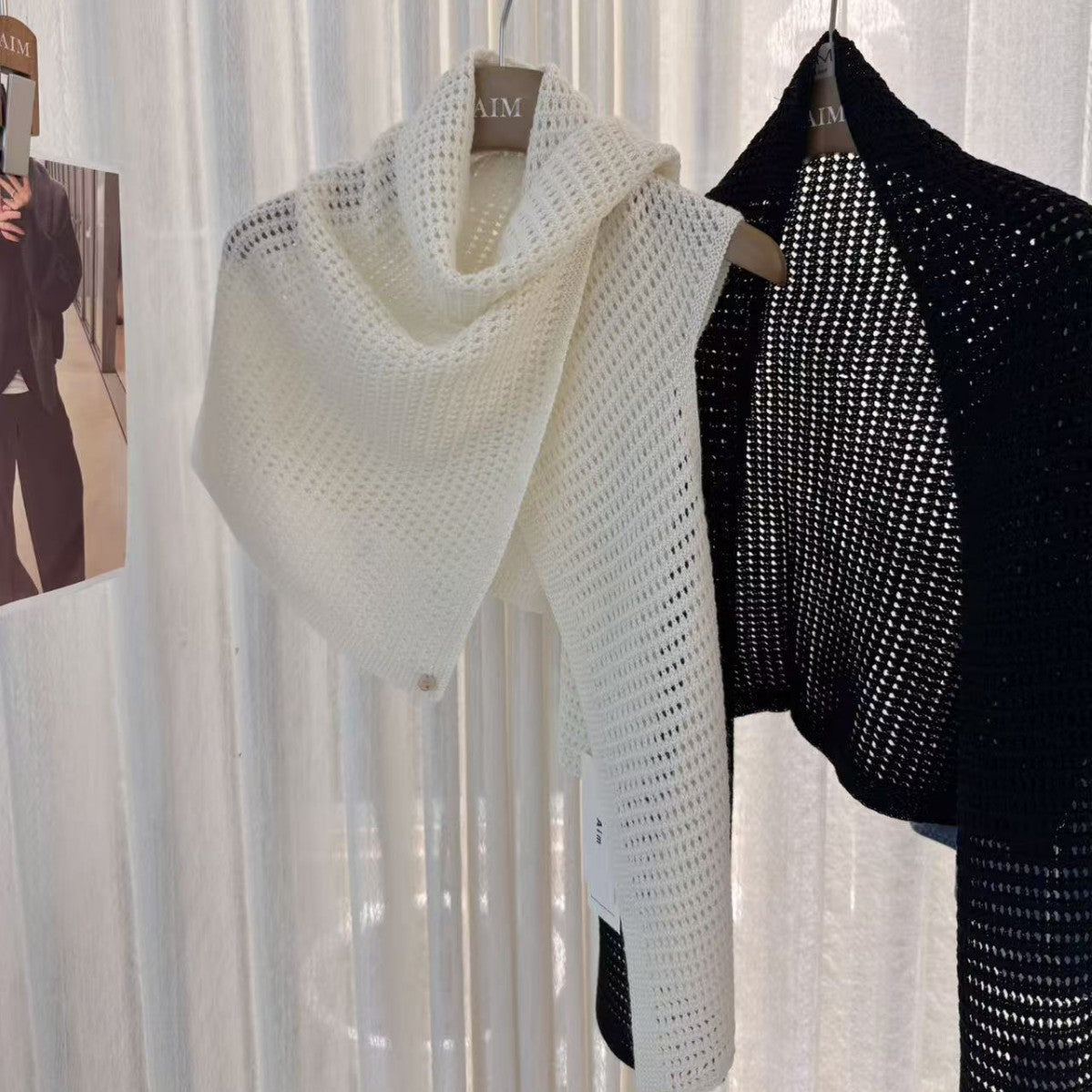 High-end openwork knit wool shawl