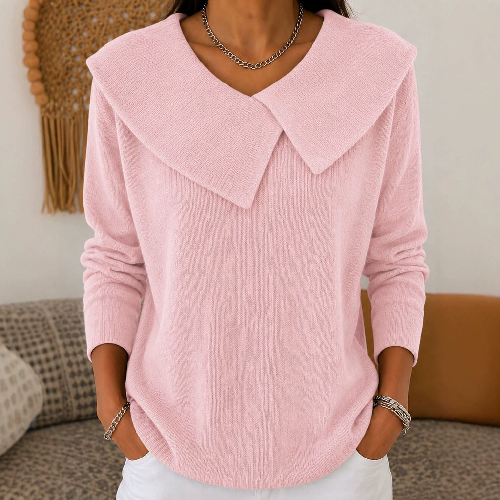 Slim-fit col V Sweater Versatile Solid-color Knit Top