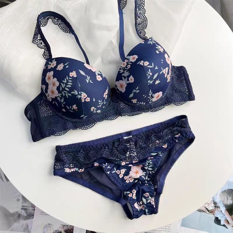 Ensemble de soutien-gorge et de sous-vêtements push-up d'été léger imprimé