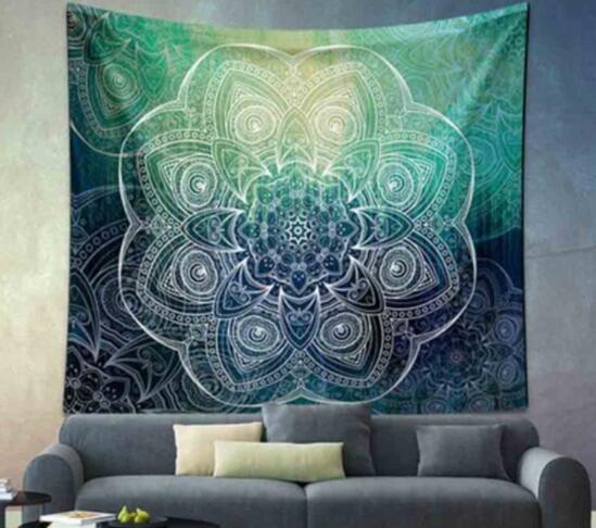 Indien Mandala Tapestry Vert Bleu Fleur Belle tapisserie murale 210x150cm Couverture de lit