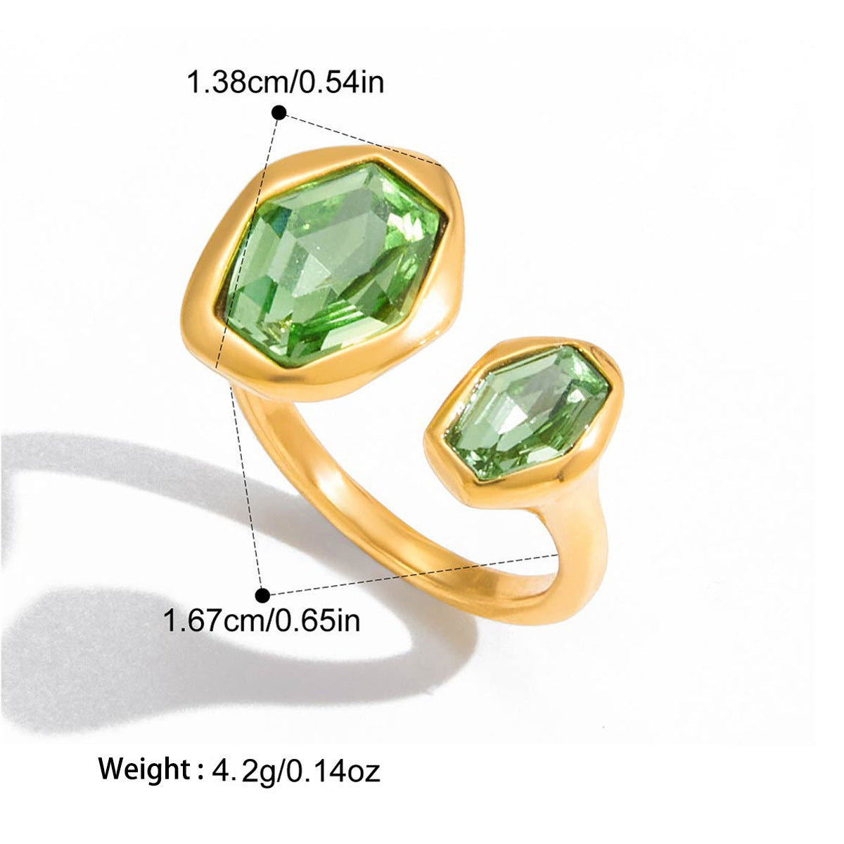 Anneau ouvert de luxe léger avec Zircon coloré et acier au titane