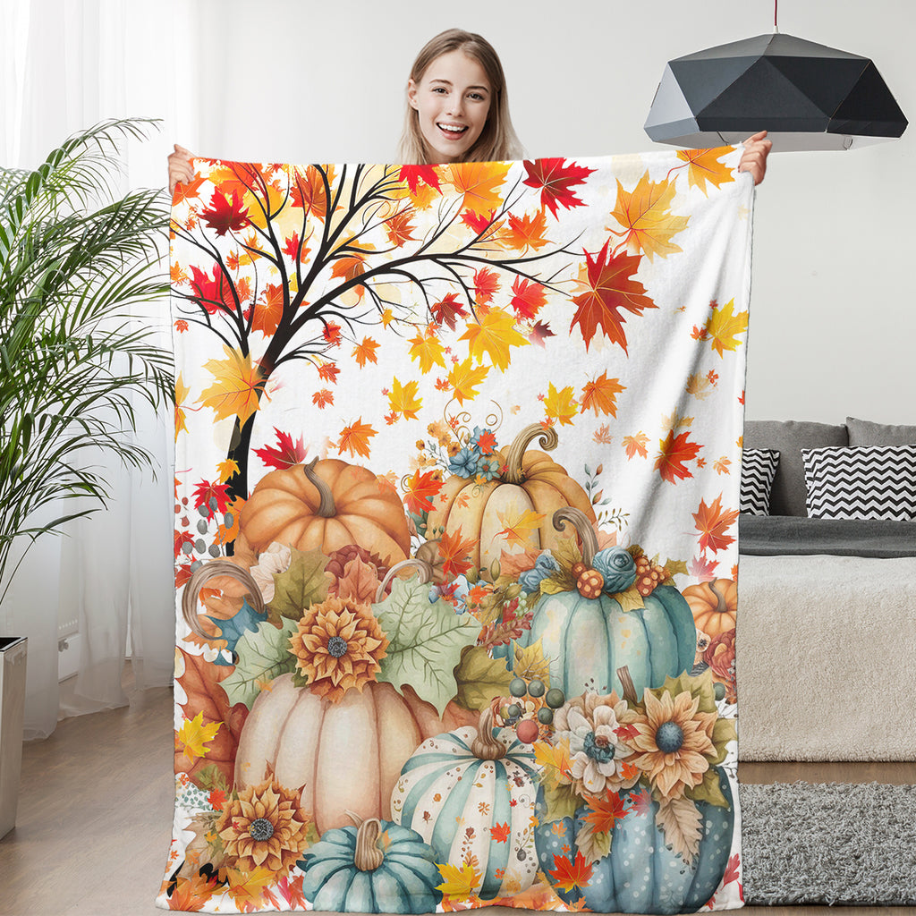 Couverture d'automne Couverture de citrouille Fleur imprimé Blankets Soft Flannel Lancer mignon Halloween Blank
