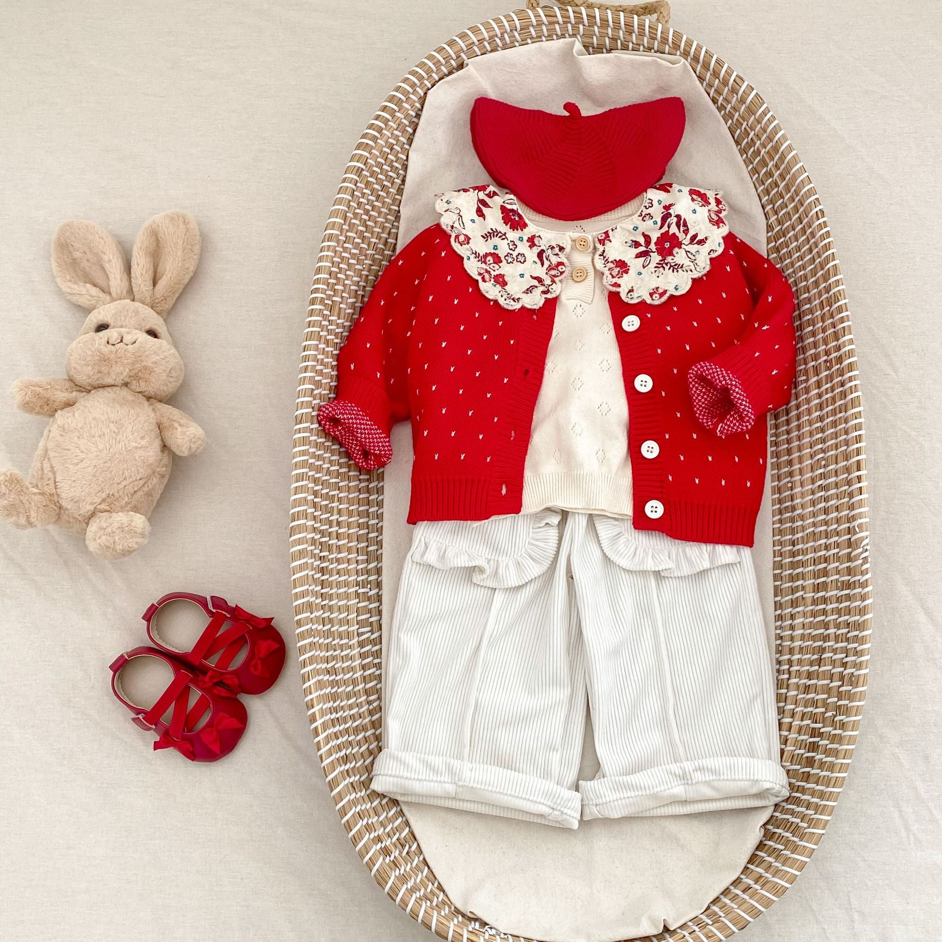 L'automne pour les enfants Sweet Baby Girl's Jacquard Red Knitted Coat Cardigan