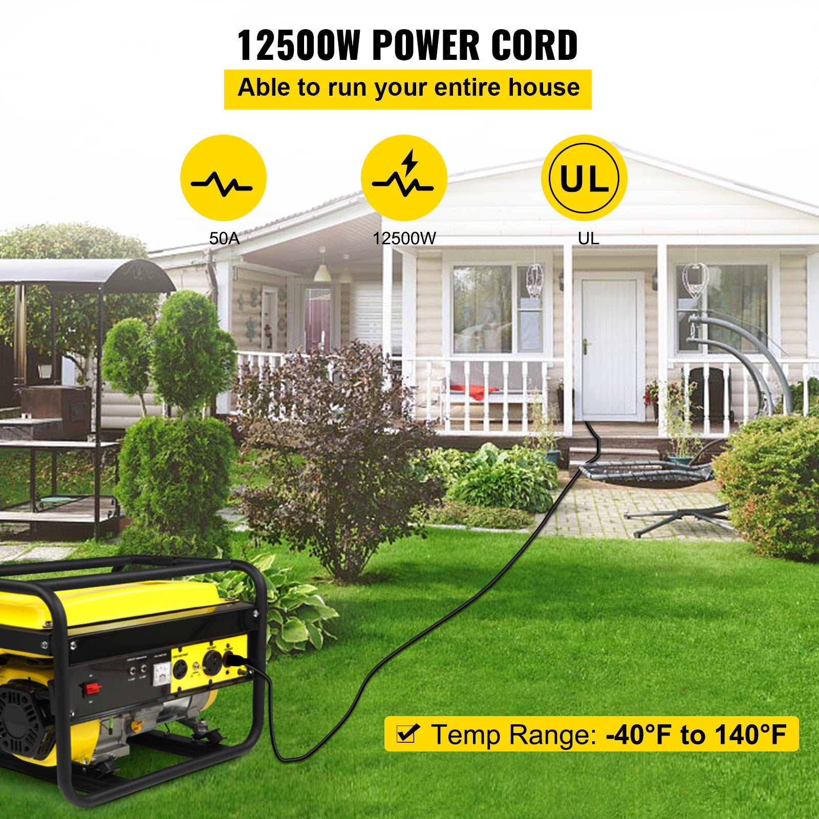 VEVOR 25Ft 50Amp générateur d'extension câble 6 gaz STW générateur câble de puissance
