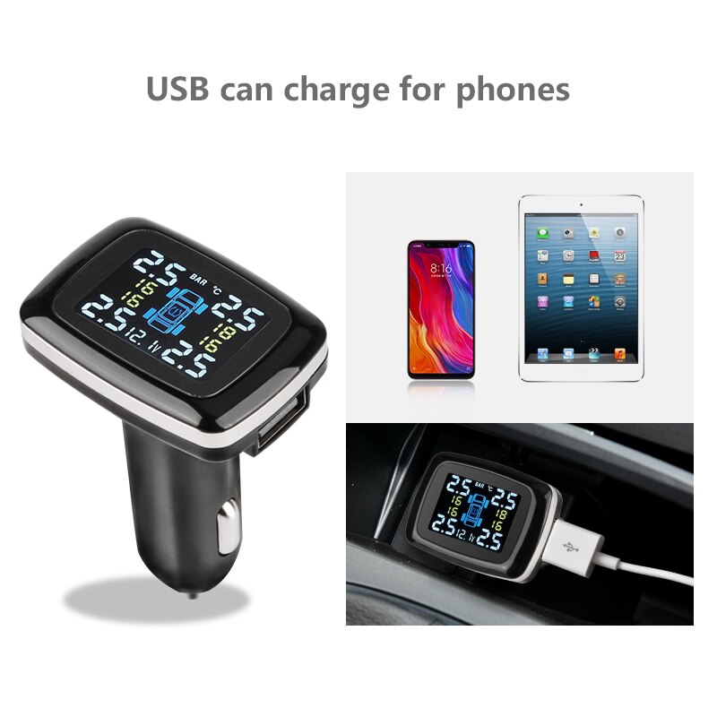 Système de surveillance de la pression des pneus Capteurs Cigarette Lighter USB port Auto Security Alarm Sys