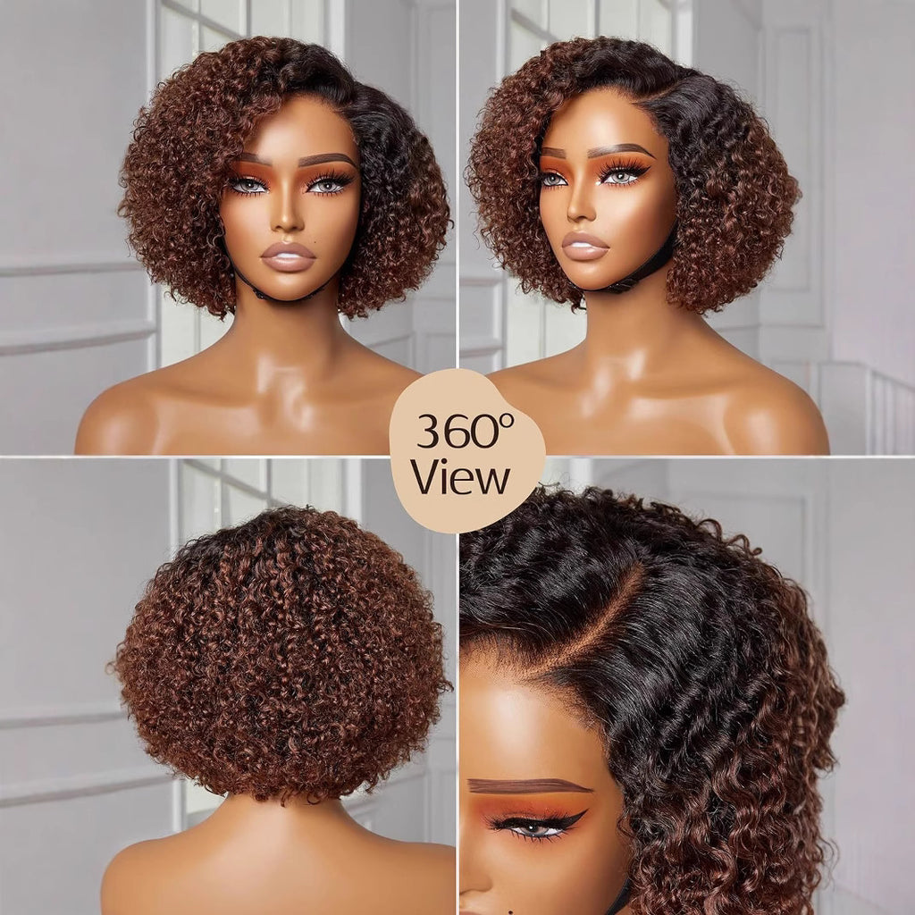 Perruque synthétique fashionable chapeau brun côte-parted cheveux bouclés Courroies africaines