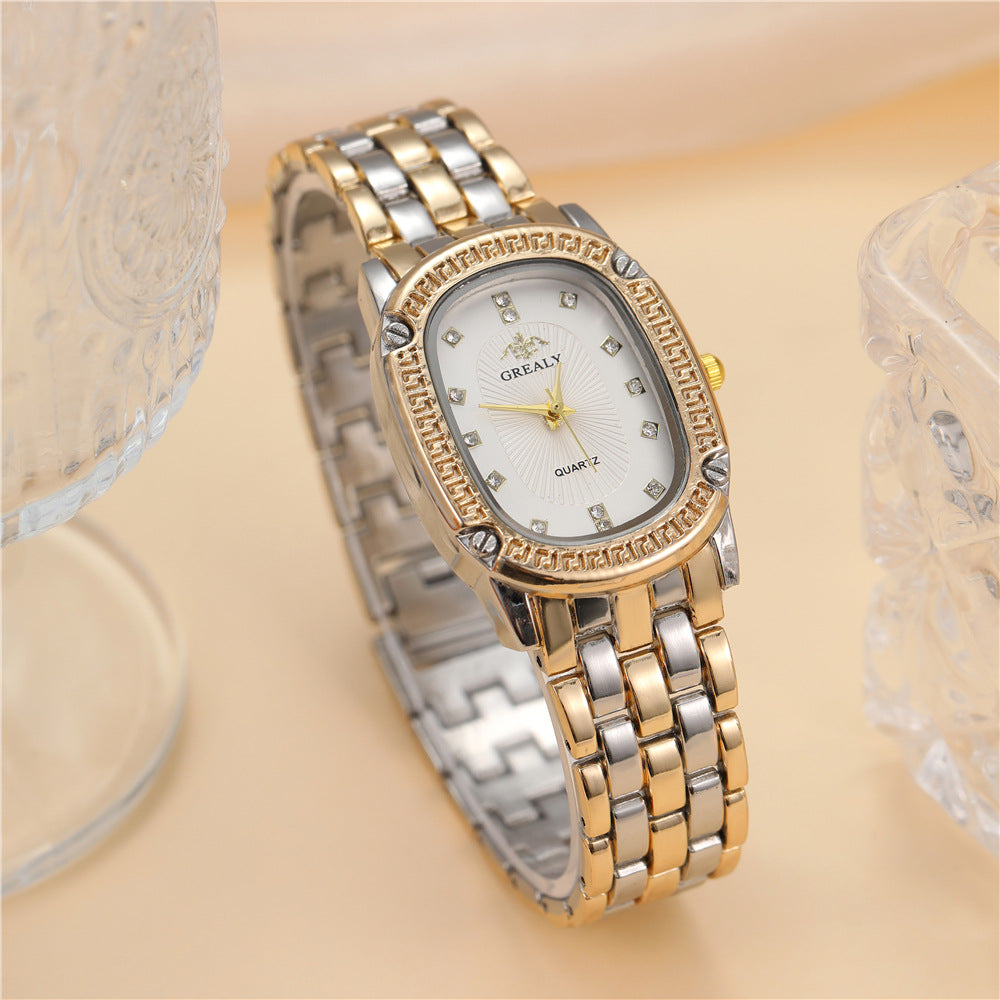 Montre cadran ovale multicolore de luxe Strass