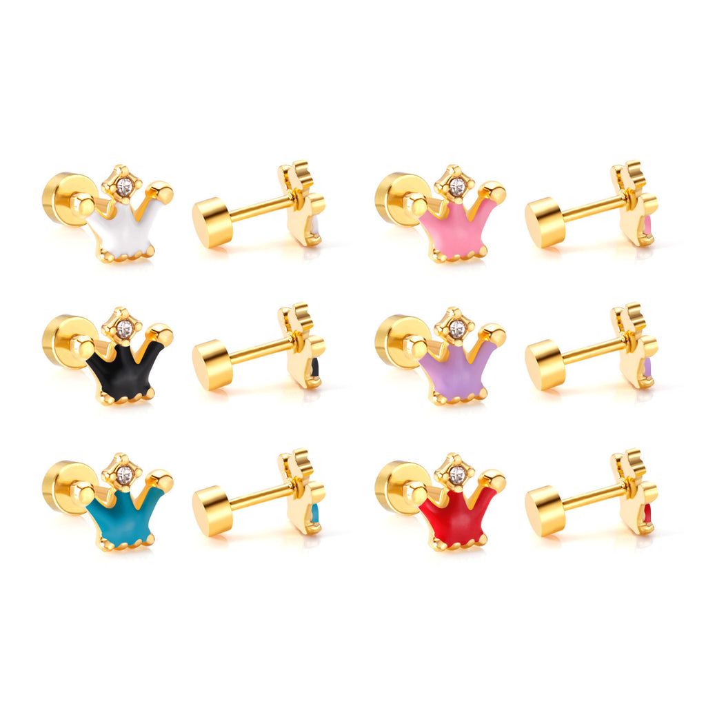 Boucles d'oreilles Crown-flower mignons et doux Boucles d'oreilles Stud en acier inoxydable
