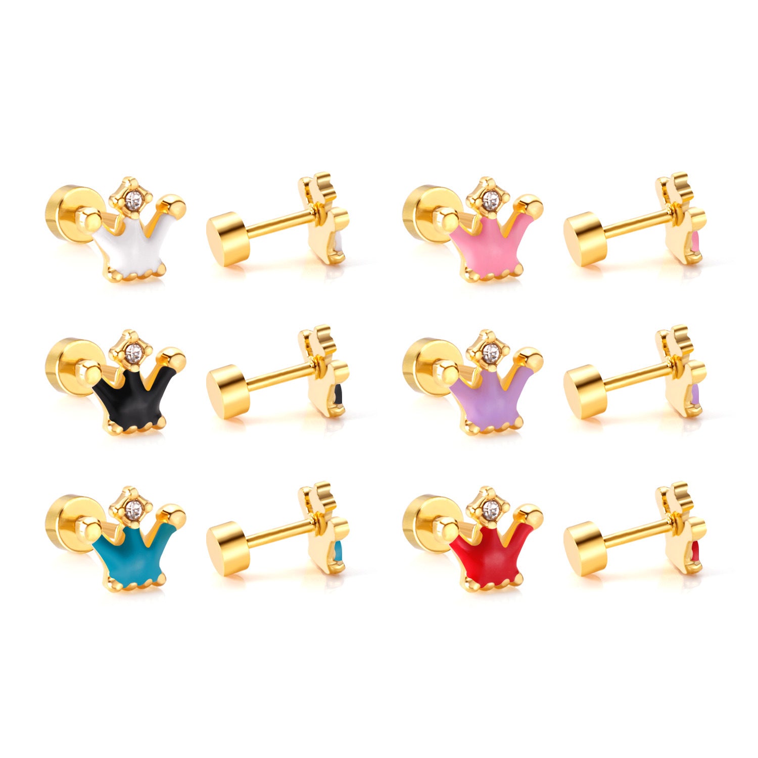 Boucles d'oreilles Crown-flower mignons et doux Boucles d'oreilles Stud en acier inoxydable