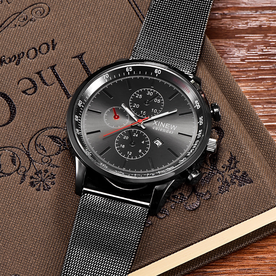 Montres de mode hommes en acier inoxydable Date Montre Quartz