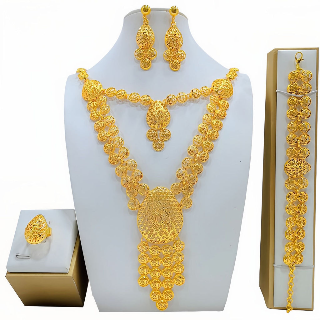 Bijoux d'or costume arabe Collier de mariage Bracelet Boucles d'oreilles Anneau