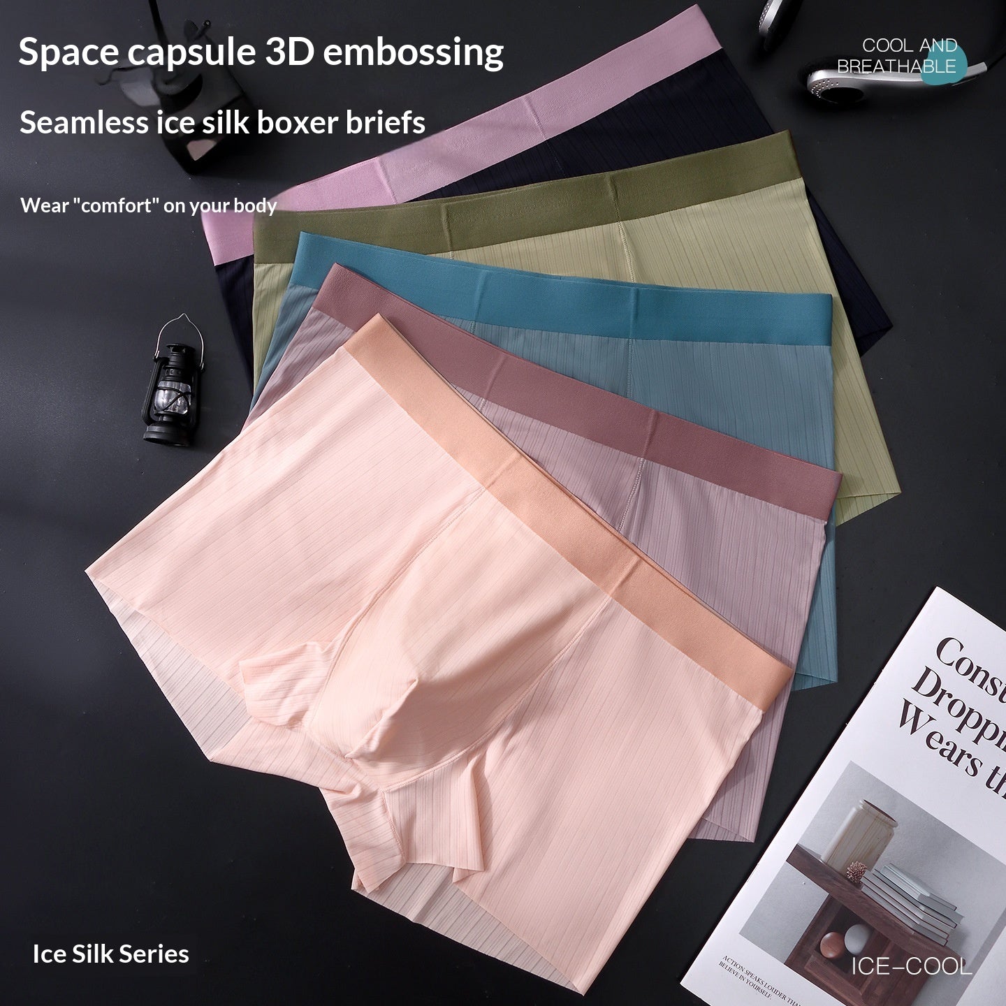 Hommes Summer Ice-silk Seamless Boxer Slips haute élasticité