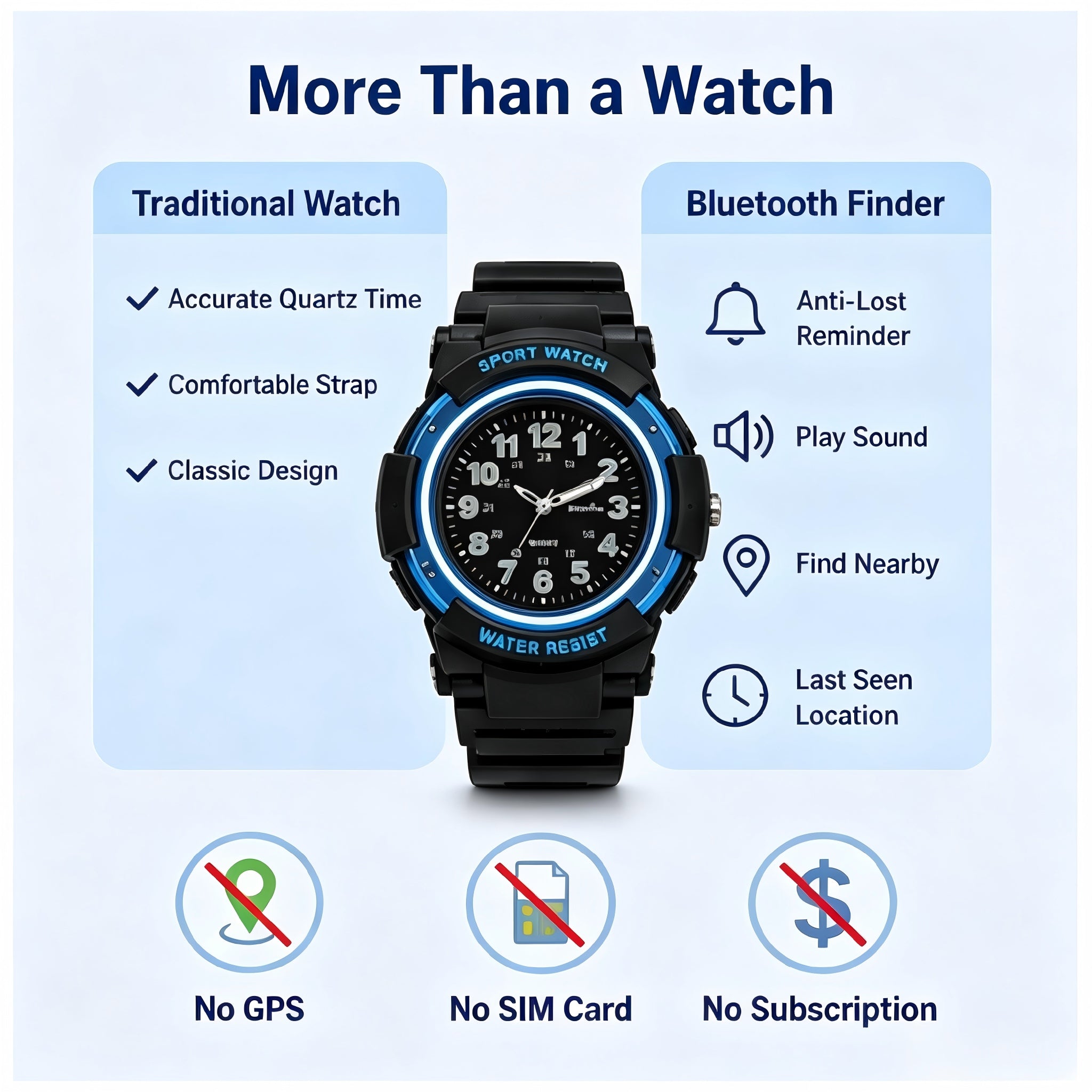 Enfants Anti-Lost Watch Trouver mon Android Trouver Hub Bluetooth Tracker Quartz Watch IP68 Waterpro