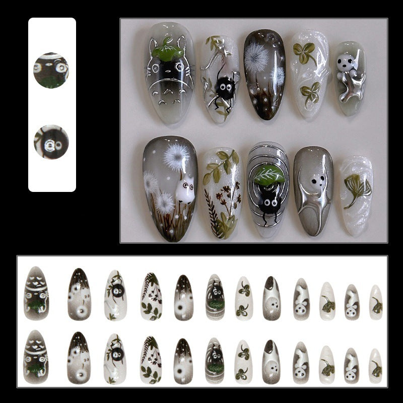 24Pcs Forest Style 3D Embossed Cat Eye Press sur les ongles