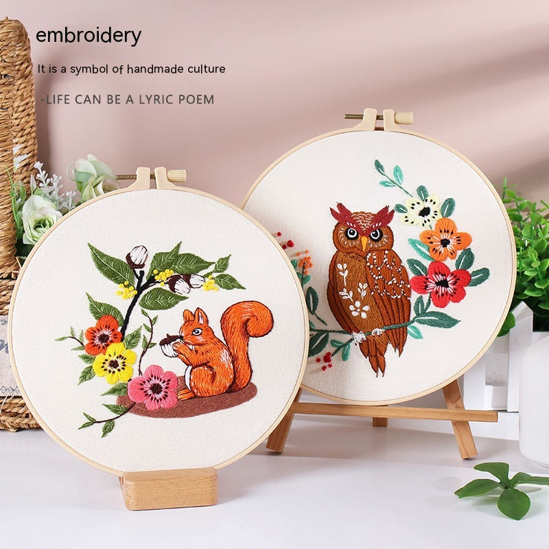 Broderie à la main Matériau de l'emballage écureuil Chouette Fox Elk de chat
