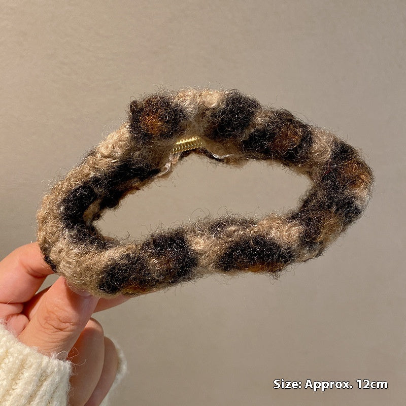 En automne et en hiver en peluche Leopard Bow Balles Clip Tempérament Femme Updo Shark Clip