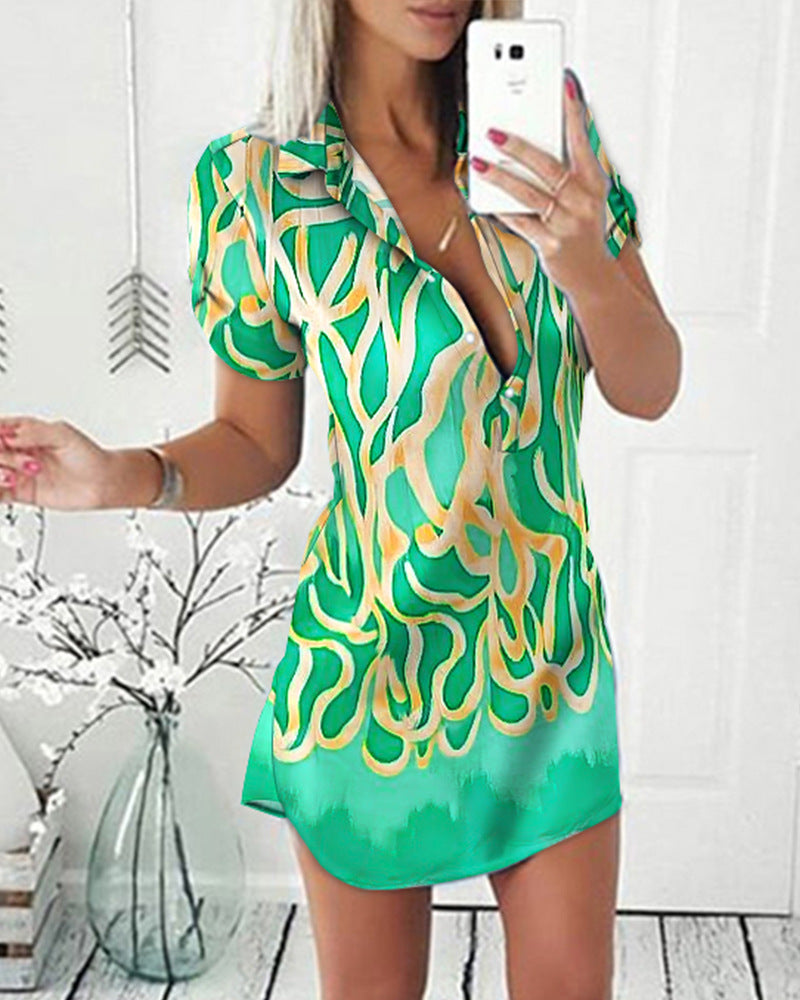 Robe de chemise Lapel Print pour femmes