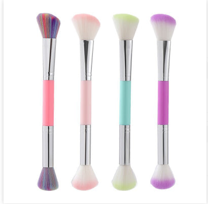 Brosse de maquillage à double tête Poudre molle Blush Highlight Fibre cheveux doux