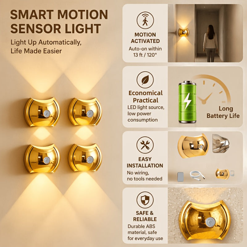 4PCS LED détecteur de mouvement de la lumière du mur magnétique rechargeable 3 modes de couleur 2700K 45