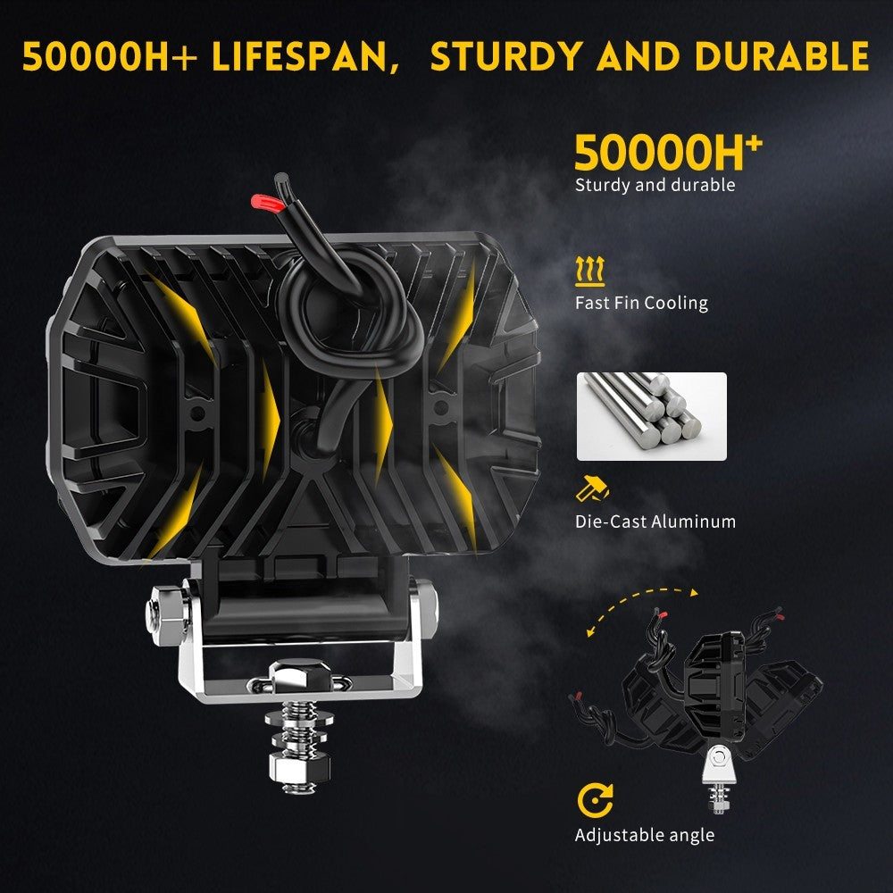 2PCS 4.4 Inch Led Rectangulaire Led lumières de travail d'inondation faisceau d'ajustement digger tracteur digger
