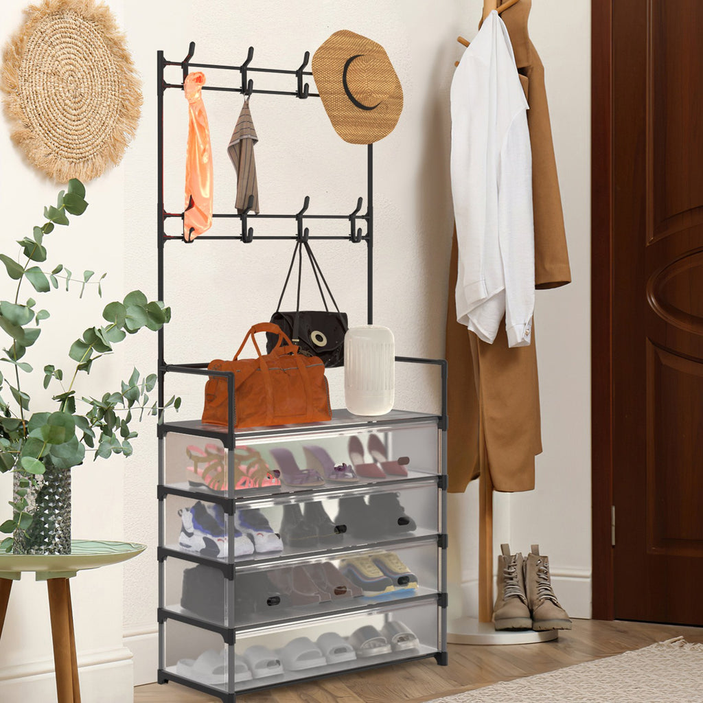 1Pc 5plus résistant à la poussière Hall d'entrée Tree Rack Rack de chaussures avec 8 crochets amovibles Freestan