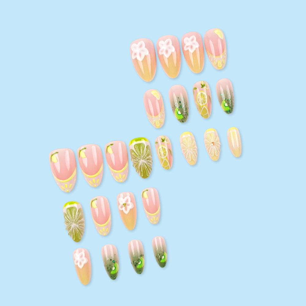Stickers 24 pièces de ongles acryliques en forme d'amande courte avec bords blancs