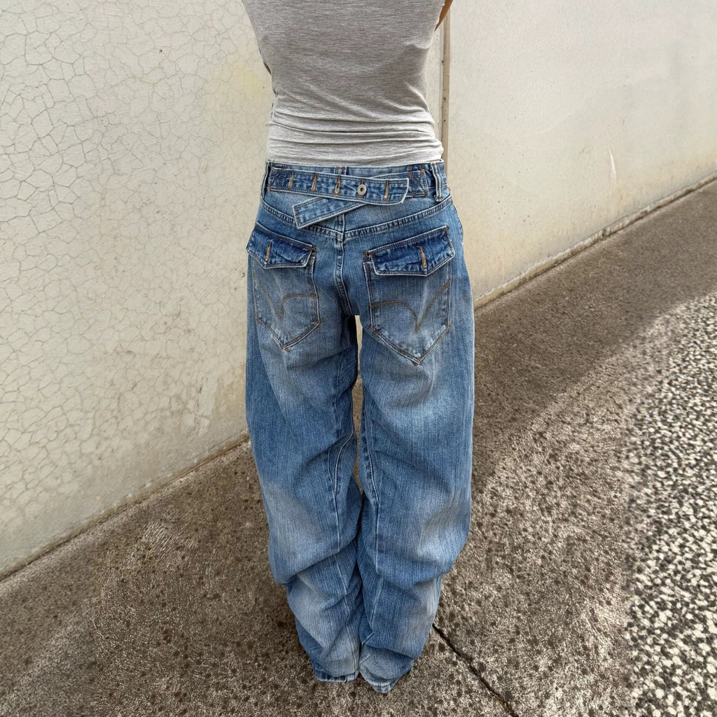 Jeans retro lavés pour femmes