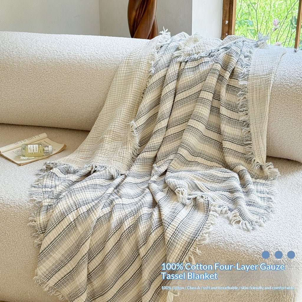 Cotton monocolore Couverture à quatre couches Gauze Tassel
