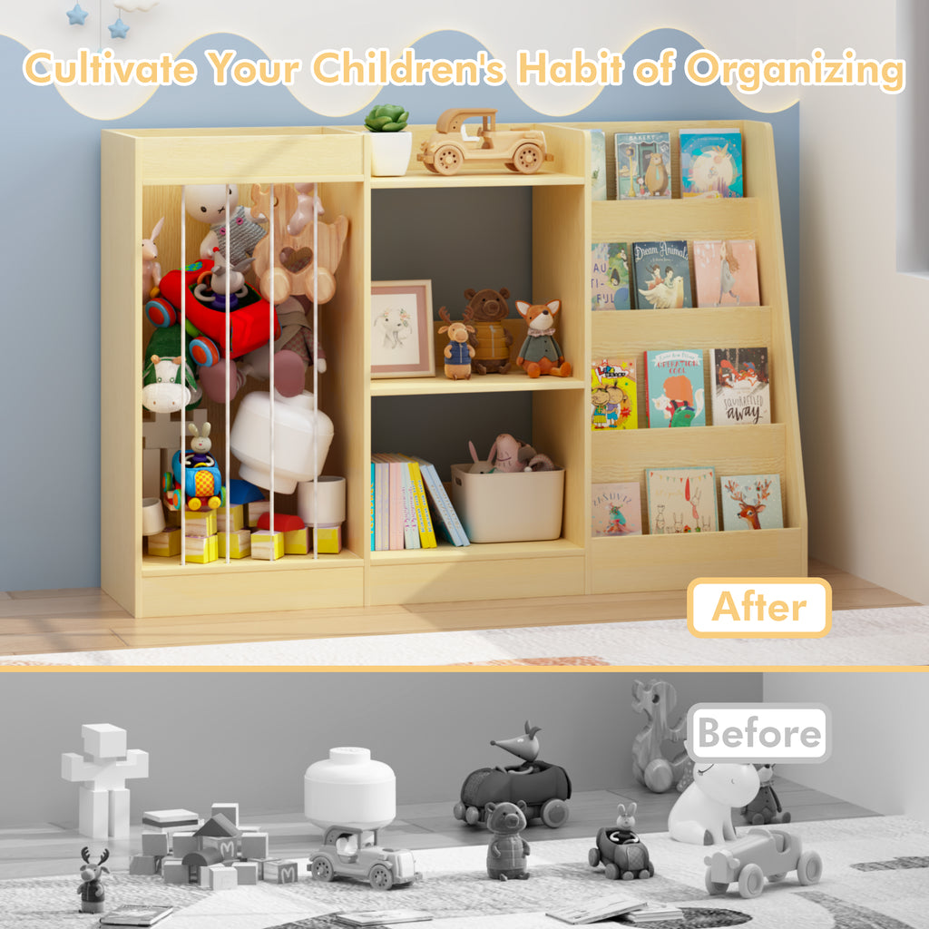 3-en-1 Bibliothèque pour enfants et rangement de jouets